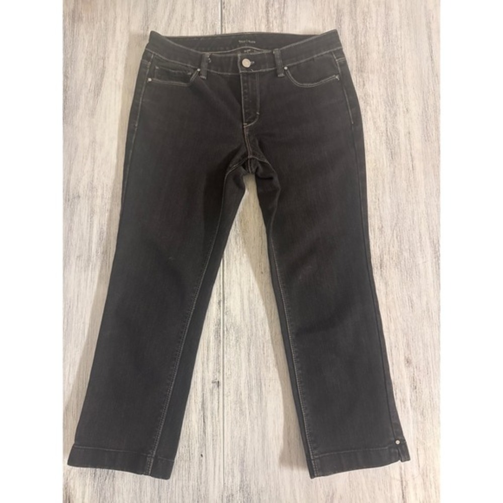 White House Black Market Blanc Crop Jeans Black Dark Wash Embroidered Size 4